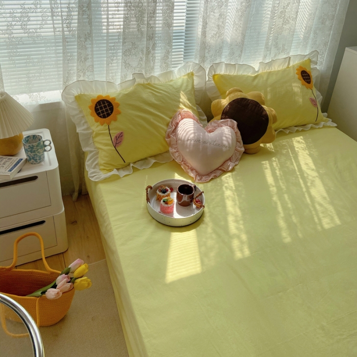 91家纺网 家纺一手货源 找家纺 淑女公社 2021新款全棉毛巾绣向日葵系列四件套 黄色