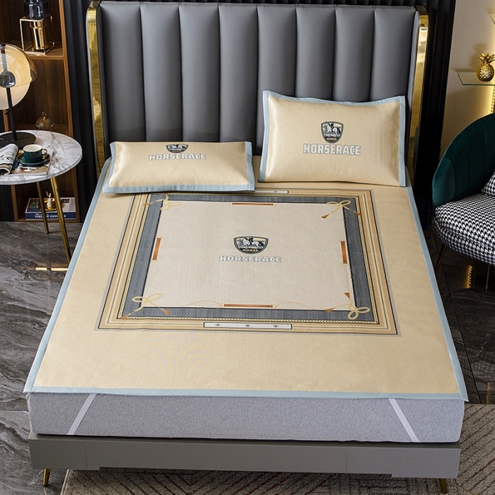 91家纺网 家纺一手货源 找家纺 小芽家居 2024新款冰丝斜纹提花凉席三件套 安格斯