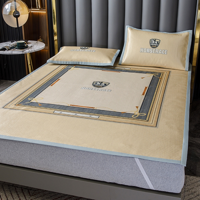 91家纺网 家纺一手货源 找家纺 小芽家居 2024新款冰丝斜纹提花凉席三件套 安格斯