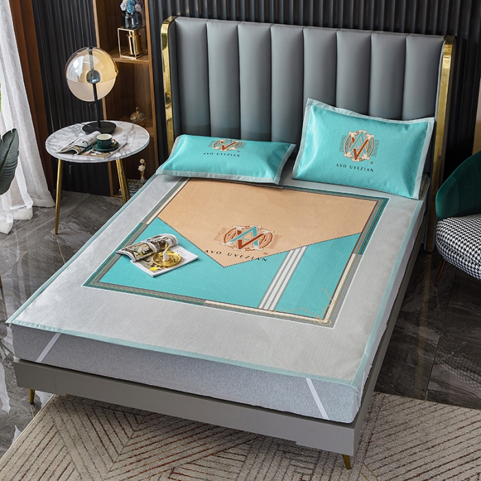 91家纺网 家纺一手货源 找家纺 小芽家居 2024新款冰丝斜纹提花凉席三件套 巴洛克