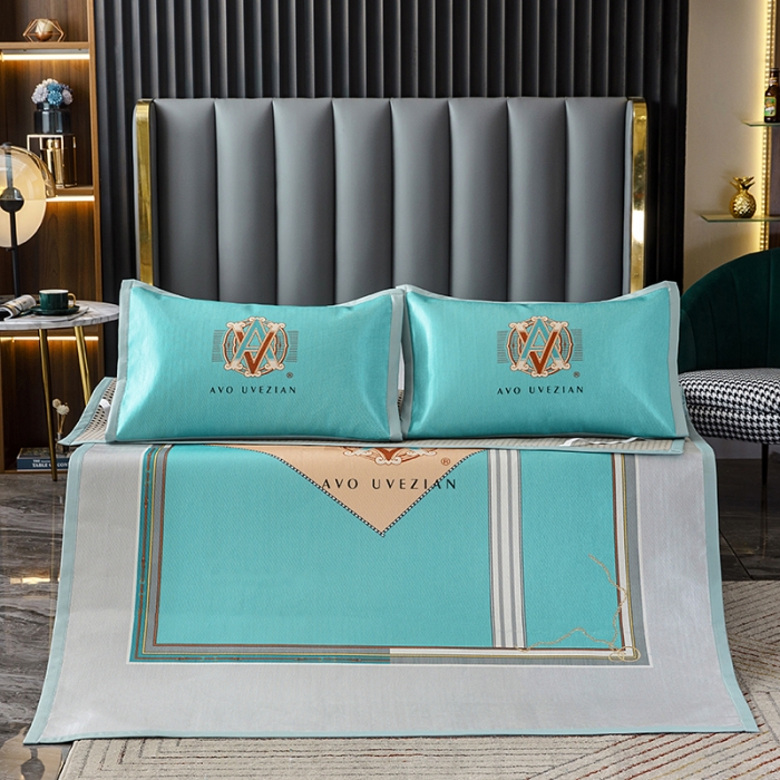 91家纺网 家纺一手货源 找家纺 小芽家居 2024新款冰丝斜纹提花凉席三件套 巴洛克