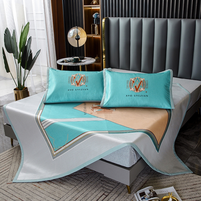 91家纺网 家纺一手货源 找家纺 小芽家居 2024新款冰丝斜纹提花凉席三件套 巴洛克