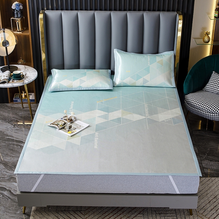 91家纺网 家纺一手货源 找家纺 小芽家居 2024新款冰丝斜纹提花凉席三件套 冰凌