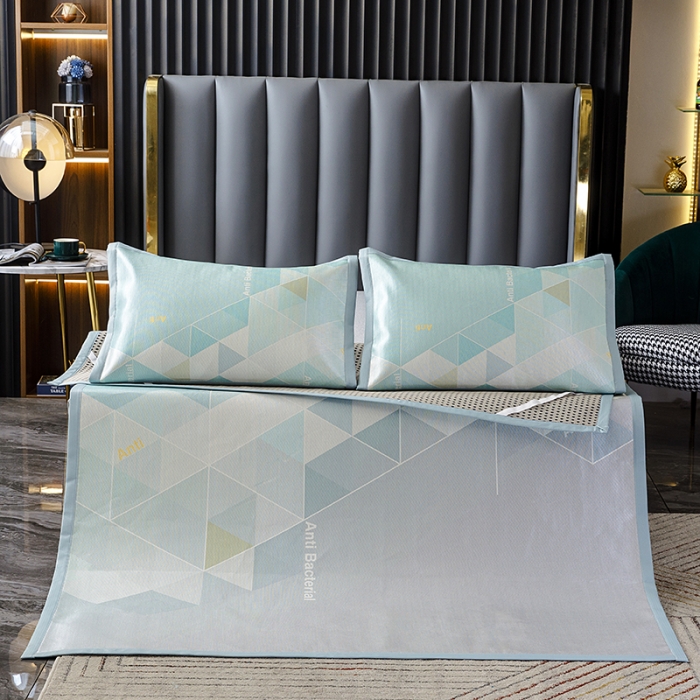 91家纺网 家纺一手货源 找家纺 小芽家居 2024新款冰丝斜纹提花凉席三件套 冰凌