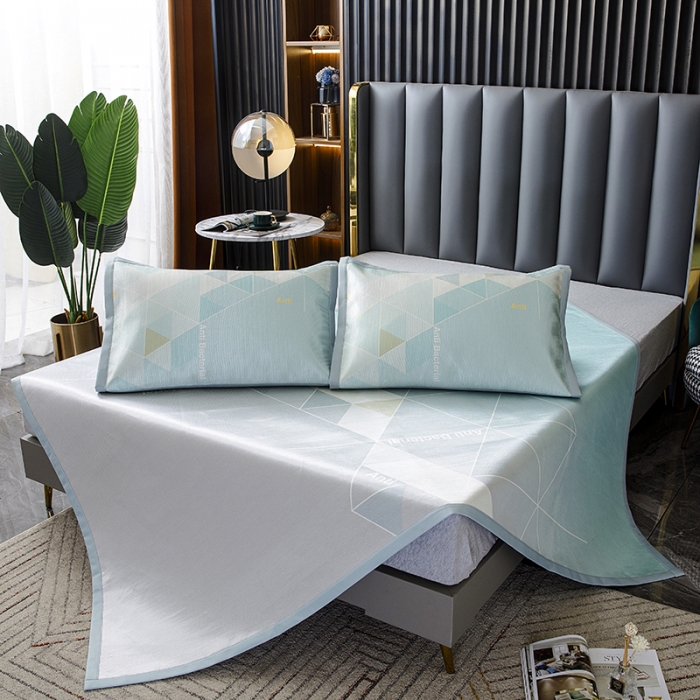 91家纺网 家纺一手货源 找家纺 小芽家居 2024新款冰丝斜纹提花凉席三件套 冰凌