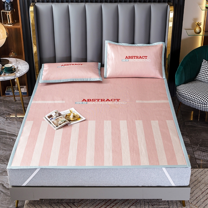 91家纺网 家纺一手货源 找家纺 小芽家居 2024新款冰丝斜纹提花凉席三件套 洛丽塔-粉