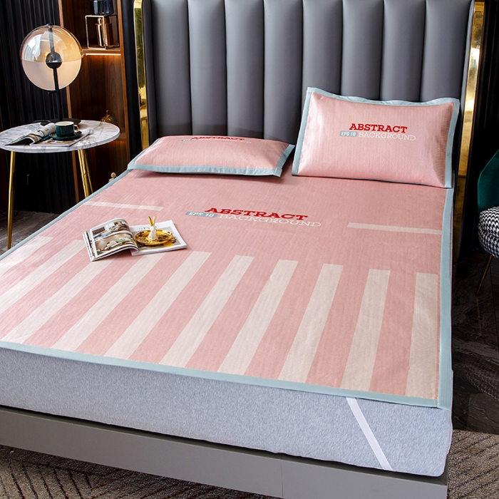 91家纺网 家纺一手货源 找家纺 小芽家居 2024新款冰丝斜纹提花凉席三件套 洛丽塔-粉