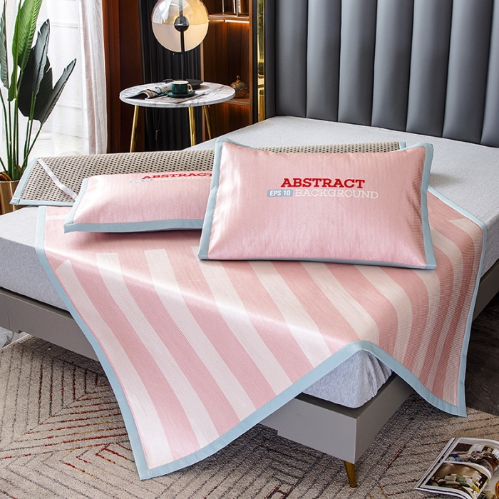 91家纺网 家纺一手货源 找家纺 小芽家居 2024新款冰丝斜纹提花凉席三件套 洛丽塔-粉