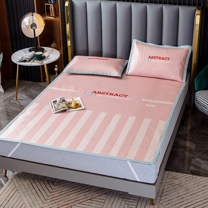 91家纺网 家纺一手货源 找家纺 小芽家居 2024新款冰丝斜纹提花凉席三件套 洛丽塔-粉