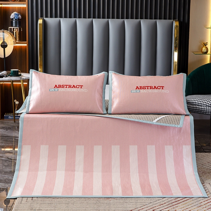 91家纺网 家纺一手货源 找家纺 小芽家居 2024新款冰丝斜纹提花凉席三件套 洛丽塔-粉