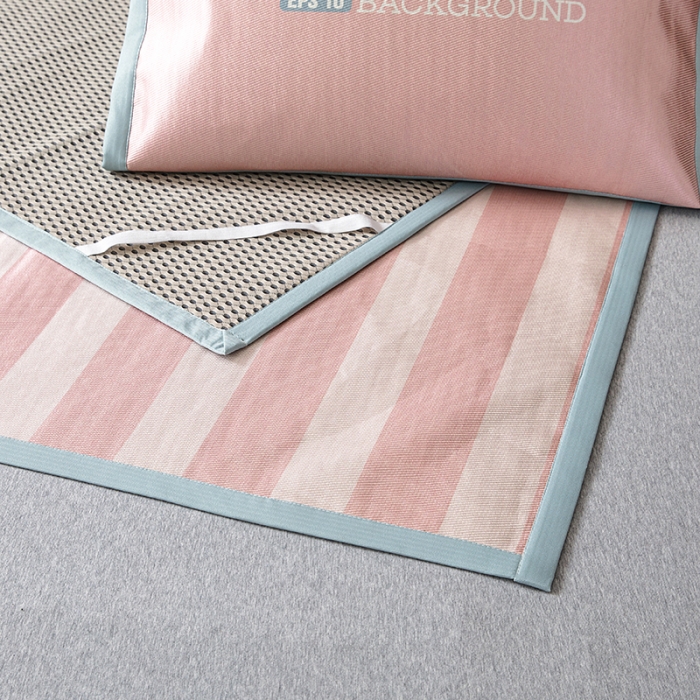 91家纺网 家纺一手货源 找家纺 小芽家居 2024新款冰丝斜纹提花凉席三件套 洛丽塔-粉