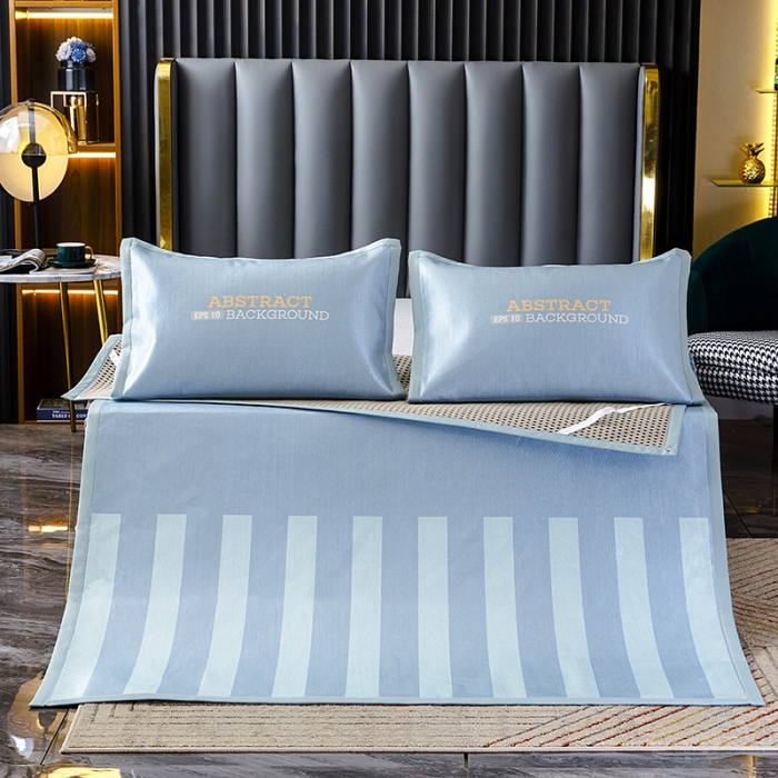 91家纺网 家纺一手货源 找家纺 小芽家居 2024新款冰丝斜纹提花凉席三件套 洛丽塔-蓝