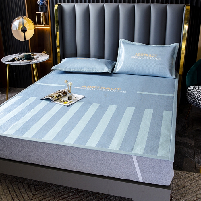 91家纺网 家纺一手货源 找家纺 小芽家居 2024新款冰丝斜纹提花凉席三件套 洛丽塔-蓝