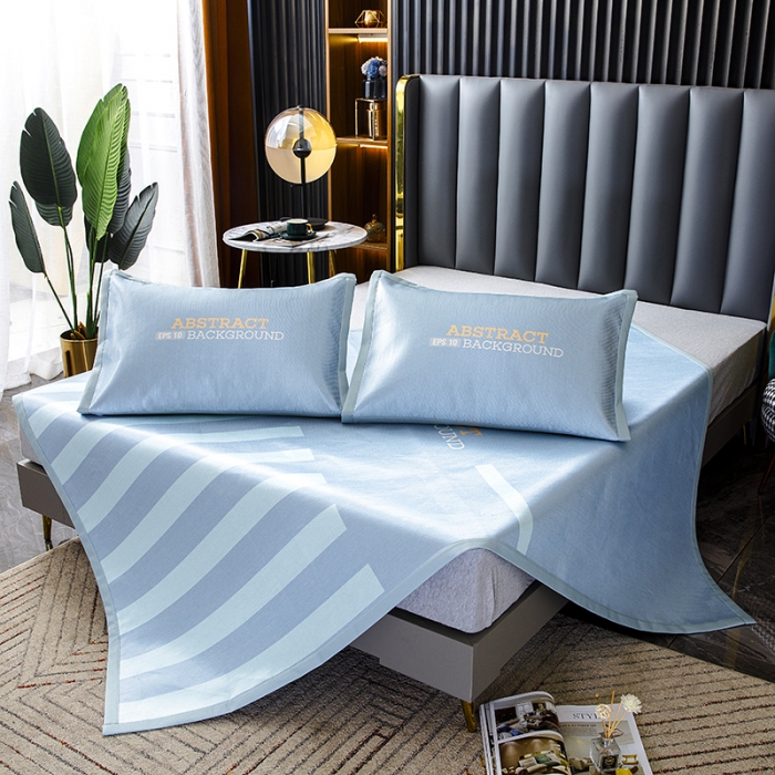 91家纺网 家纺一手货源 找家纺 小芽家居 2024新款冰丝斜纹提花凉席三件套 洛丽塔-蓝