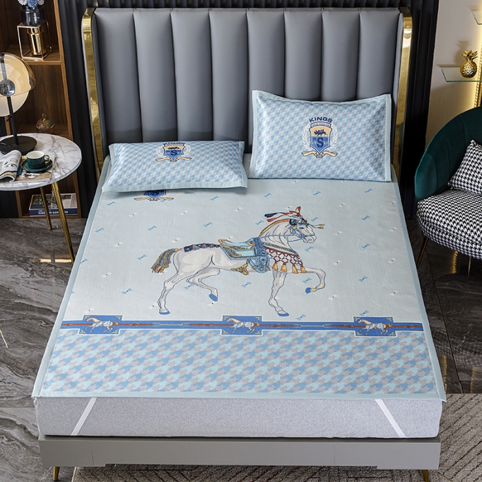 91家纺网 家纺一手货源 找家纺 小芽家居 2024新款冰丝斜纹提花凉席三件套 亚瑟