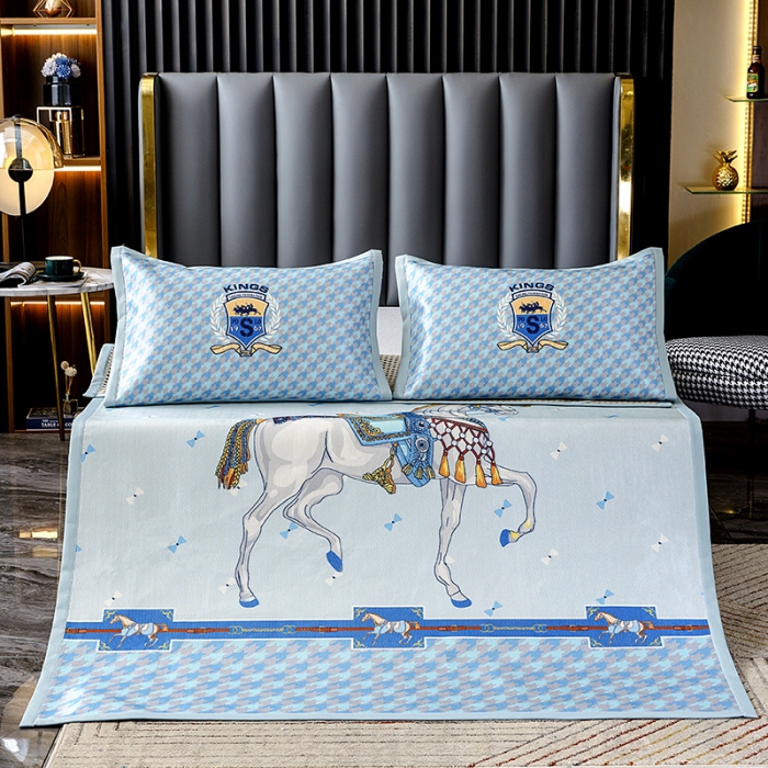 91家纺网 家纺一手货源 找家纺 小芽家居 2024新款冰丝斜纹提花凉席三件套 亚瑟