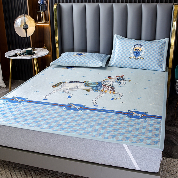 91家纺网 家纺一手货源 找家纺 小芽家居 2024新款冰丝斜纹提花凉席三件套 亚瑟