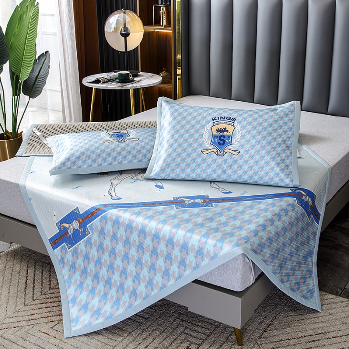 91家纺网 家纺一手货源 找家纺 小芽家居 2024新款冰丝斜纹提花凉席三件套 亚瑟