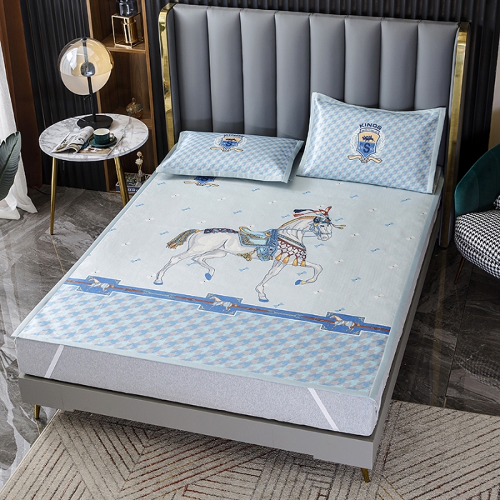 91家纺网 家纺一手货源 找家纺 小芽家居 2024新款冰丝斜纹提花凉席三件套 亚瑟