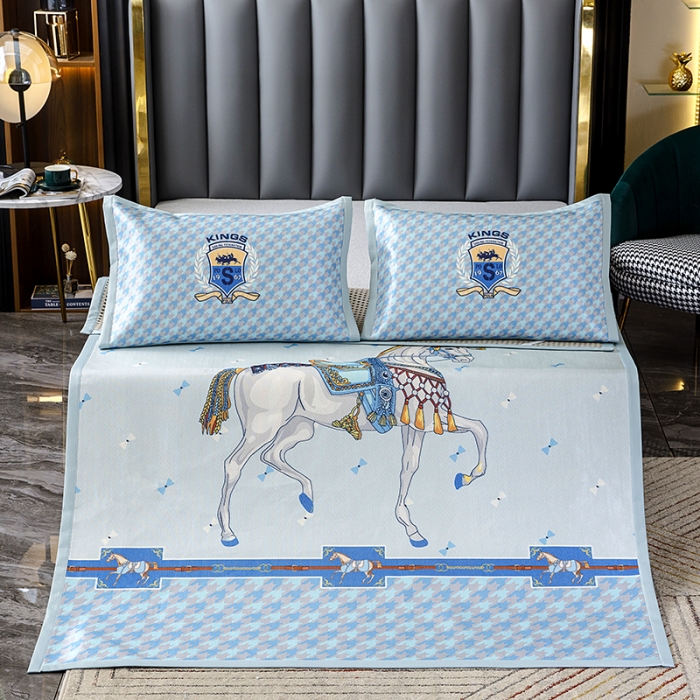 91家纺网 家纺一手货源 找家纺 小芽家居 2024新款冰丝斜纹提花凉席三件套 亚瑟