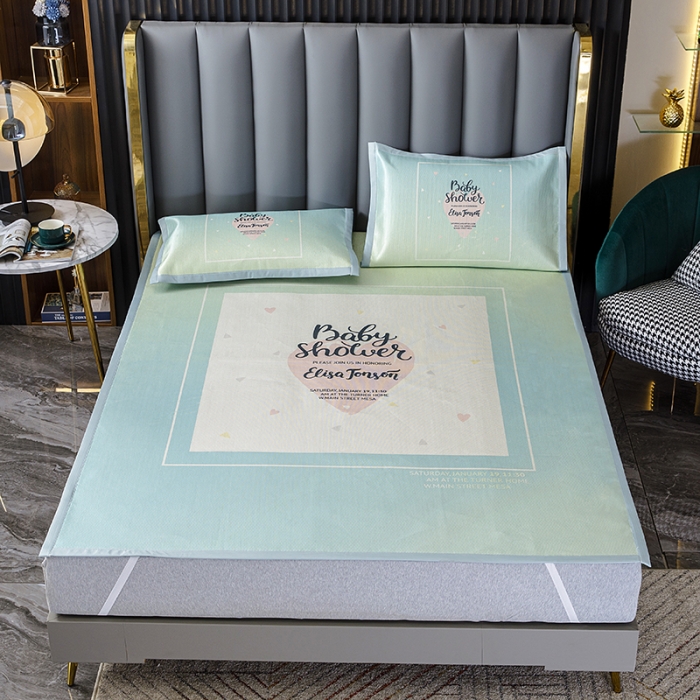 91家纺网 家纺一手货源 找家纺 小芽家居 2024新款冰丝斜纹提花凉席三件套 最美如初