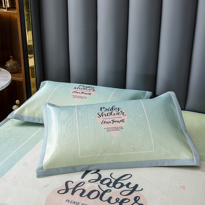 91家纺网 家纺一手货源 找家纺 小芽家居 2024新款冰丝斜纹提花凉席三件套 最美如初