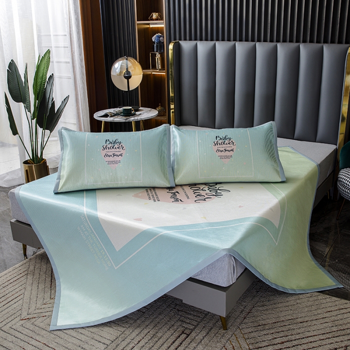 91家纺网 家纺一手货源 找家纺 小芽家居 2024新款冰丝斜纹提花凉席三件套 最美如初