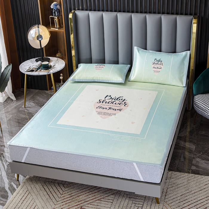 91家纺网 家纺一手货源 找家纺 小芽家居 2024新款冰丝斜纹提花凉席三件套 最美如初