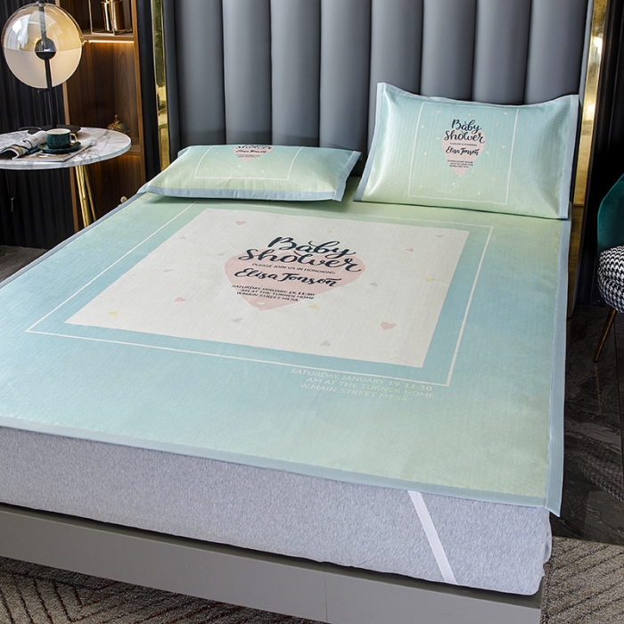 91家纺网 家纺一手货源 找家纺 小芽家居 2024新款冰丝斜纹提花凉席三件套 最美如初