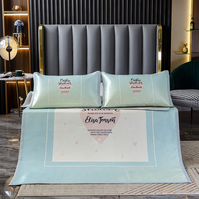 91家纺网 家纺一手货源 找家纺 小芽家居 2024新款冰丝斜纹提花凉席三件套 最美如初