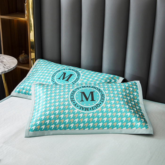 91家纺网 家纺一手货源 找家纺 小芽家居 2024新款千鸟格冰丝凉席三件套 千鸟格-孔雀蓝