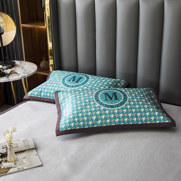 91家纺网 家纺一手货源 找家纺 小芽家居 2024新款千鸟格冰丝凉席三件套 千鸟格-银灰