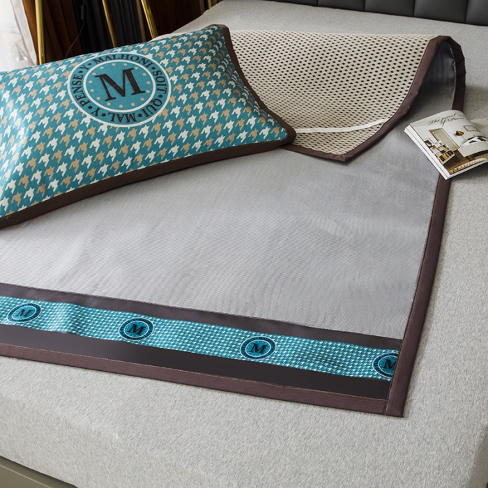 91家纺网 家纺一手货源 找家纺 小芽家居 2024新款千鸟格冰丝凉席三件套 千鸟格-银灰