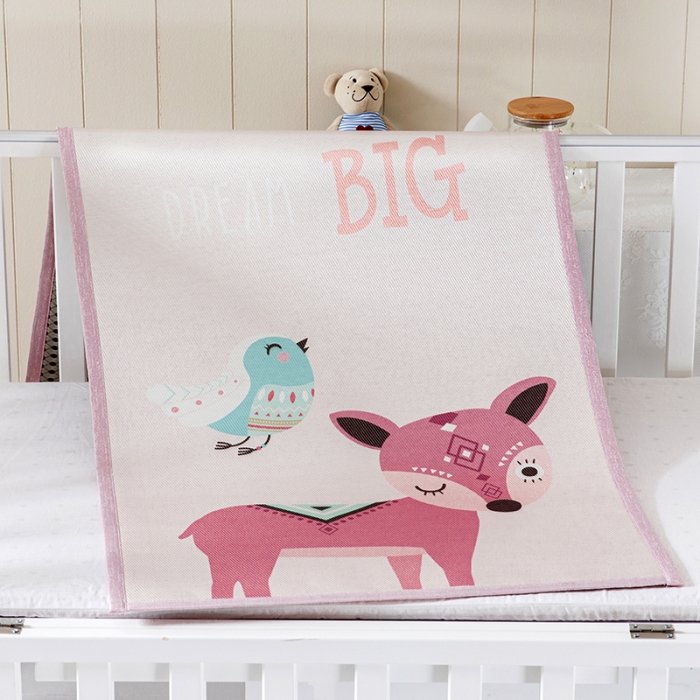 91家纺网 家纺一手货源 找家纺 小芽家居 2024新款儿童冰丝凉席卡通 粉红小鹿