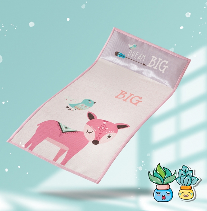 91家纺网 家纺一手货源 找家纺 小芽家居 2024新款儿童冰丝凉席卡通 粉红小鹿