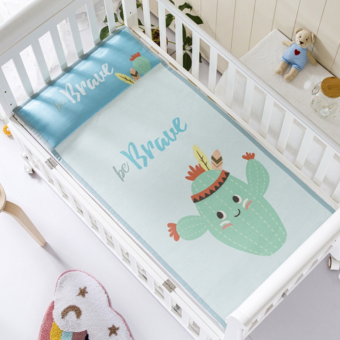 91家纺网 家纺一手货源 找家纺 小芽家居 2024新款儿童冰丝凉席卡通 加油仙人掌