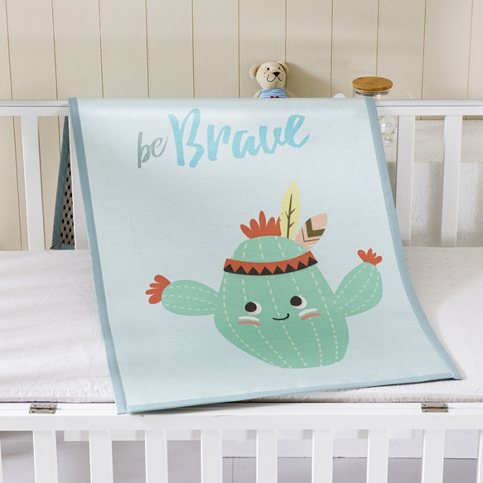 91家纺网 家纺一手货源 找家纺 小芽家居 2024新款儿童冰丝凉席卡通 加油仙人掌