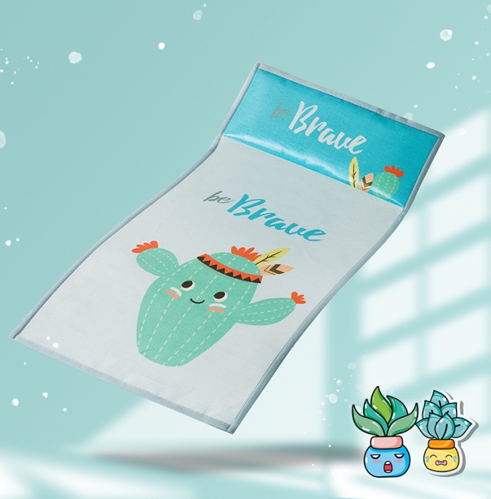 91家纺网 家纺一手货源 找家纺 小芽家居 2024新款儿童冰丝凉席卡通 加油仙人掌