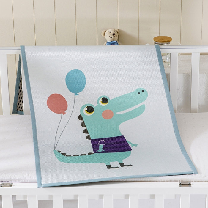 91家纺网 家纺一手货源 找家纺 小芽家居 2024新款儿童冰丝凉席卡通 开心鳄鱼