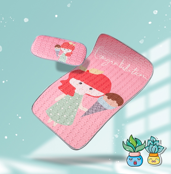 91家纺网 家纺一手货源 找家纺 小芽家居 2024新款儿童乳胶凉席卡通 冰淇淋女孩