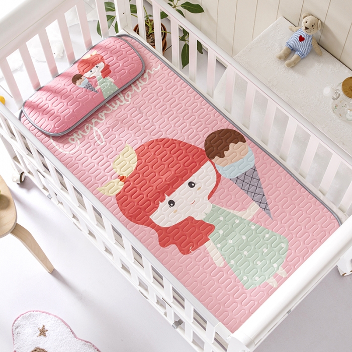 91家纺网 家纺一手货源 找家纺 小芽家居 2024新款儿童乳胶凉席卡通 冰淇淋女孩