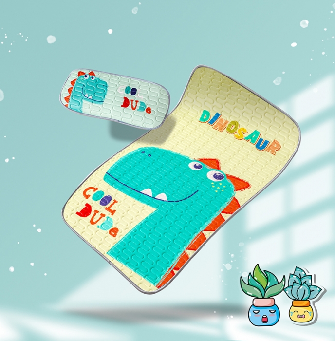 91家纺网 家纺一手货源 找家纺 小芽家居 2024新款儿童乳胶凉席卡通 恐龙