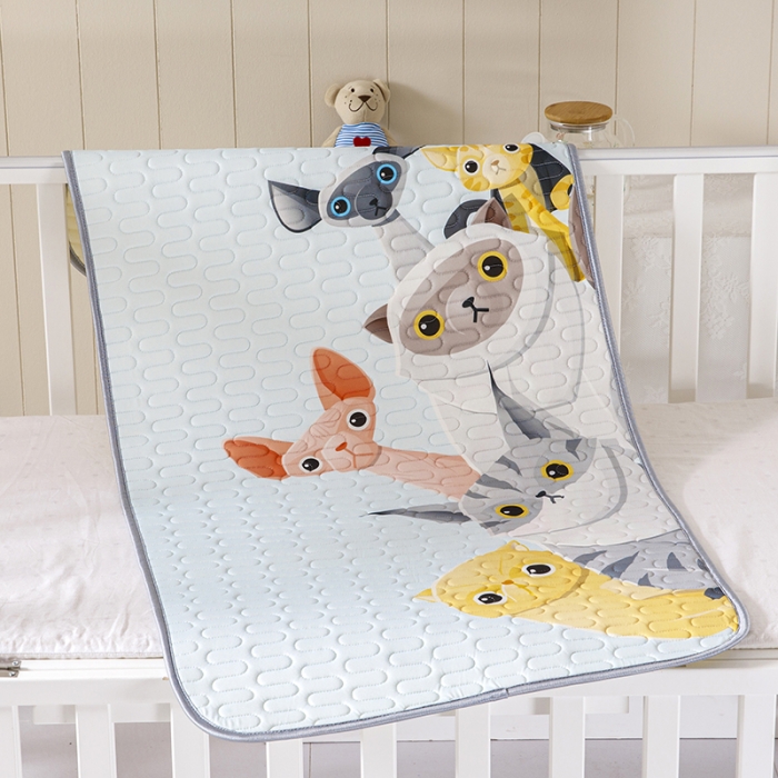 91家纺网 家纺一手货源 找家纺 小芽家居 2024新款儿童乳胶凉席卡通 喵星人