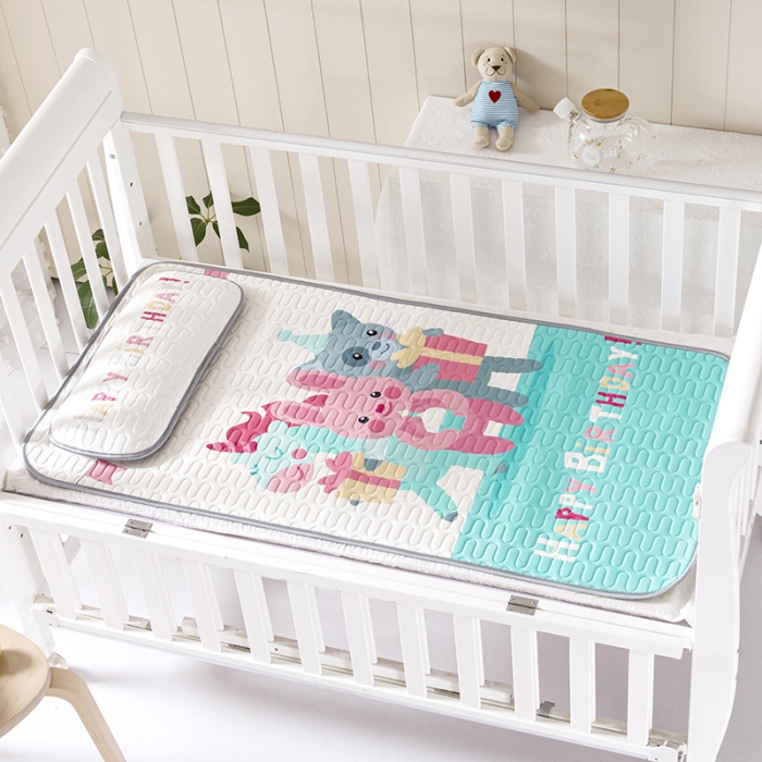 91家纺网 家纺一手货源 找家纺 小芽家居 2024新款儿童乳胶凉席卡通 生日快乐