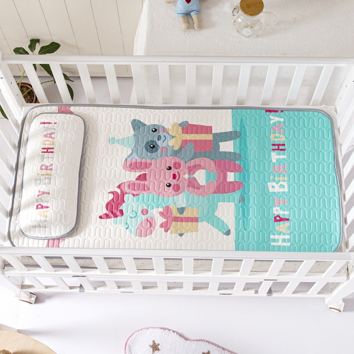 91家纺网 家纺一手货源 找家纺 小芽家居 2024新款儿童乳胶凉席卡通 生日快乐