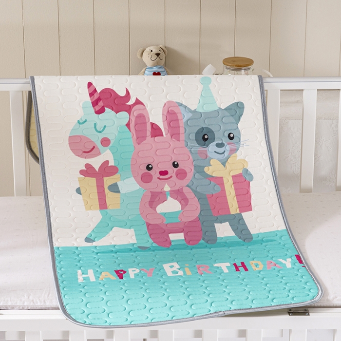 91家纺网 家纺一手货源 找家纺 小芽家居 2024新款儿童乳胶凉席卡通 生日快乐