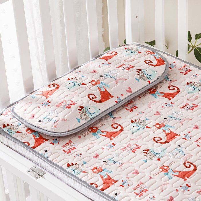 91家纺网 家纺一手货源 找家纺 小芽家居 2024新款儿童乳胶凉席卡通 贪吃猫