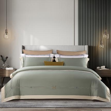 91家纺网 家纺一手货源 找家纺 鼎飞家纺 2021新款长绒棉绣花四件套 维诺-艾松绿