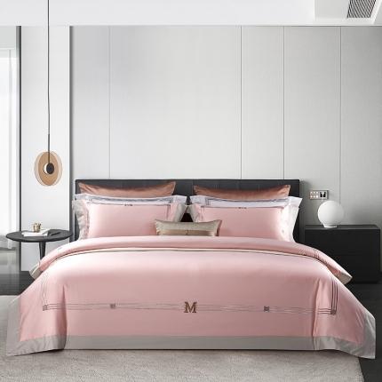 91家纺网 家纺一手货源 找家纺 鼎飞家纺 2021新款长绒棉绣花四件套 维诺-清新粉