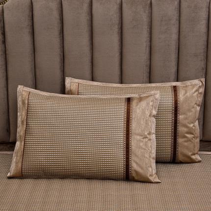 91家纺网 家纺一手货源 找家纺 小牛 2021新款冰藤花边枕套 冰藤星光银咖花边凉枕套